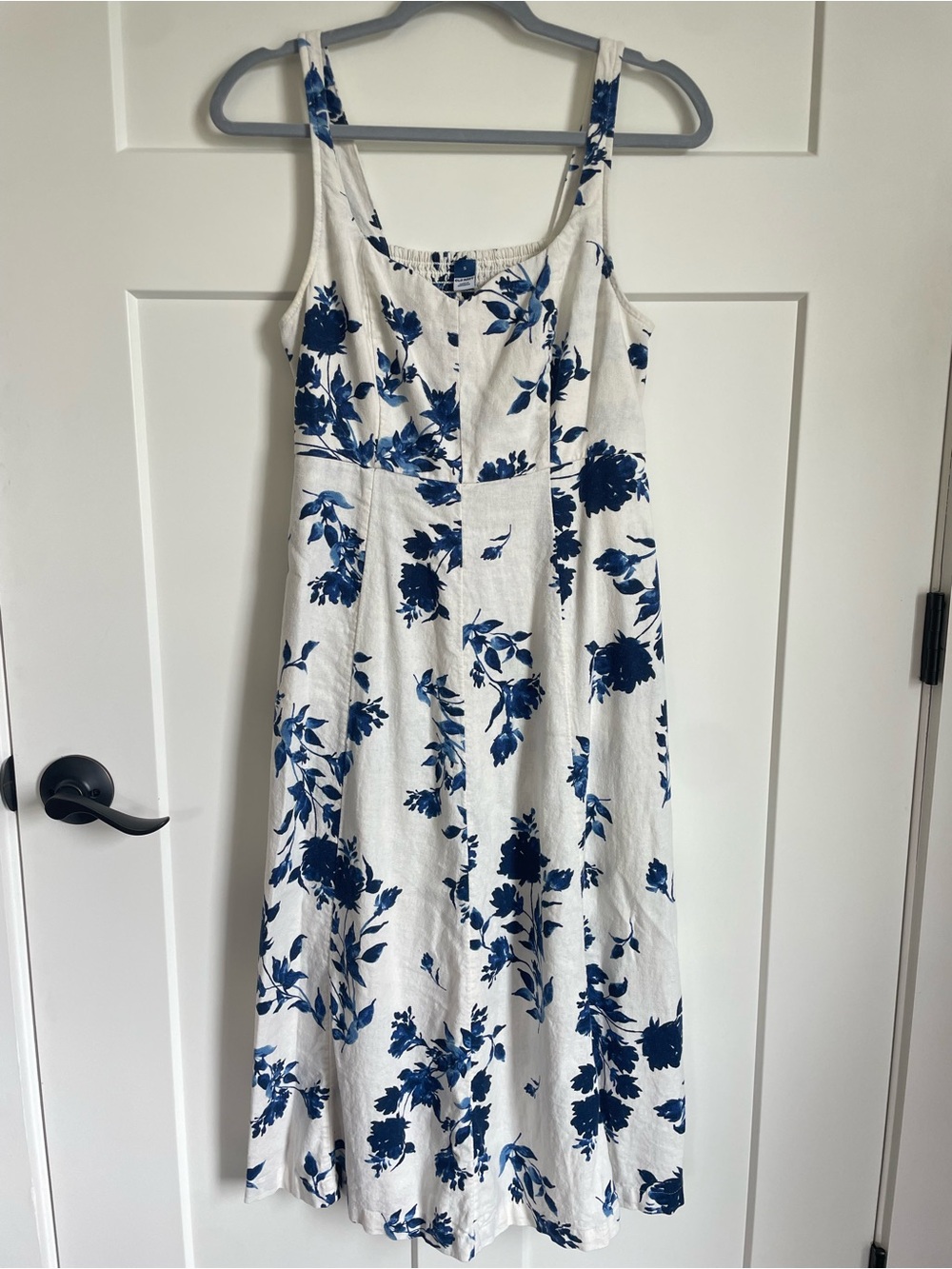 Old Navy White Midi Dress with Blue Floral Print Sz S